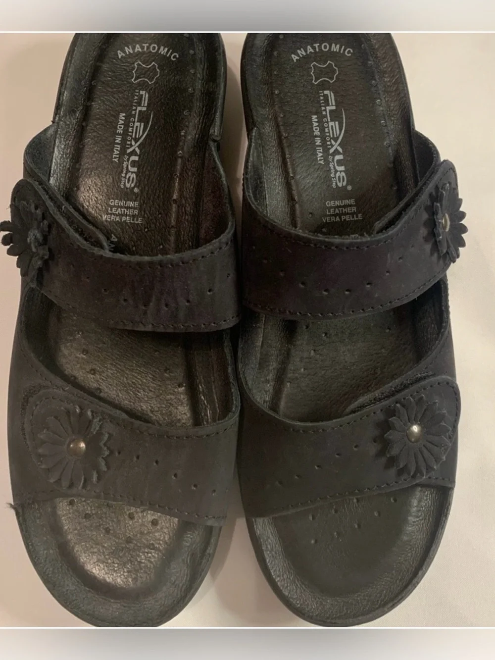 Spring Step Flexus Black Leather Women's Sandals Size 39
